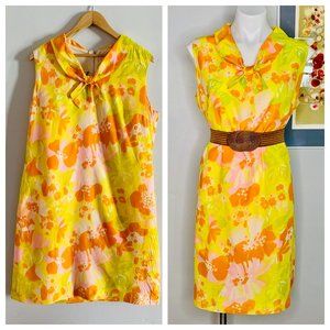 Vintage 60s Mr Winn Mod Bow Floral Shift Dress